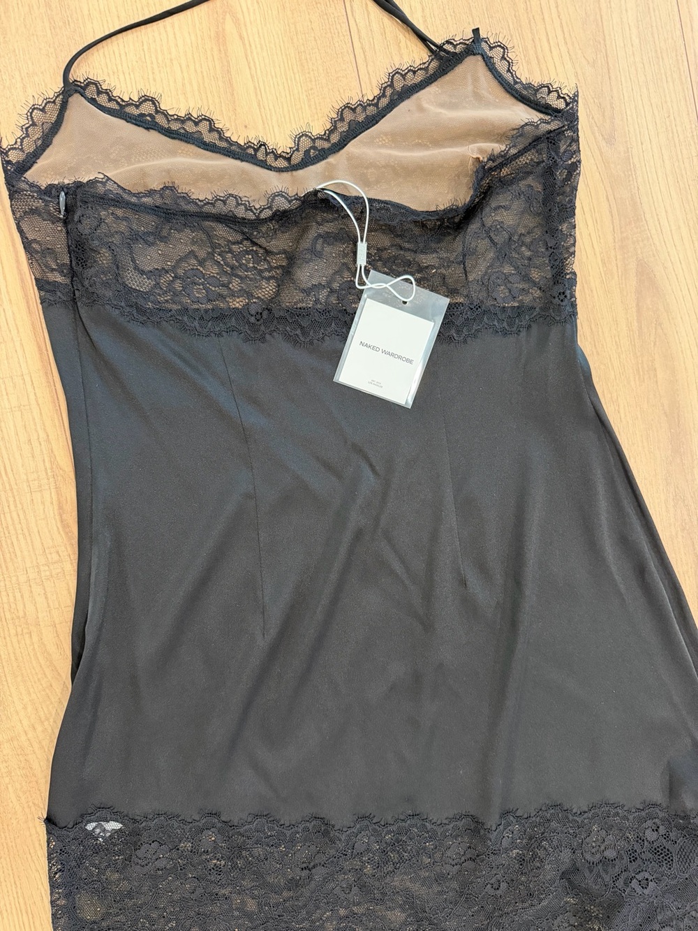 naked wardrobe Black Lace Asymmetric Slip Dress - Picture 6 of 6